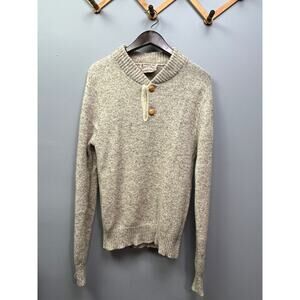 Vintage London Fog Sweater men's large cream wool button front Neutral Mock